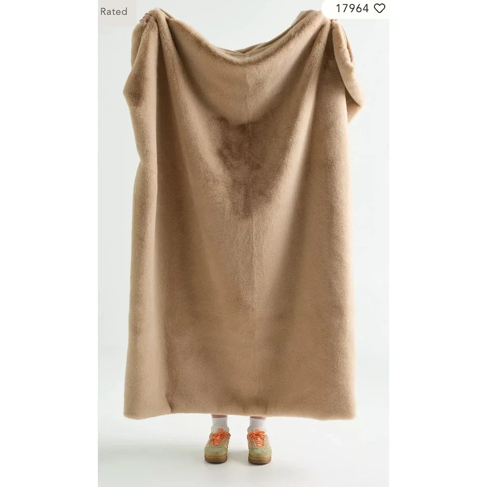 Anthropologie Sophie Faux Fur Throw Blanket Camel Color 60
